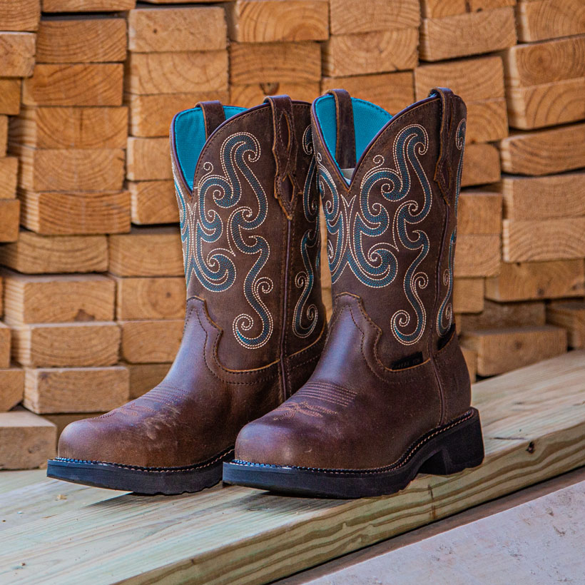 The Tasha 11" Steel Toe Waterproof Work Boot in Brown.