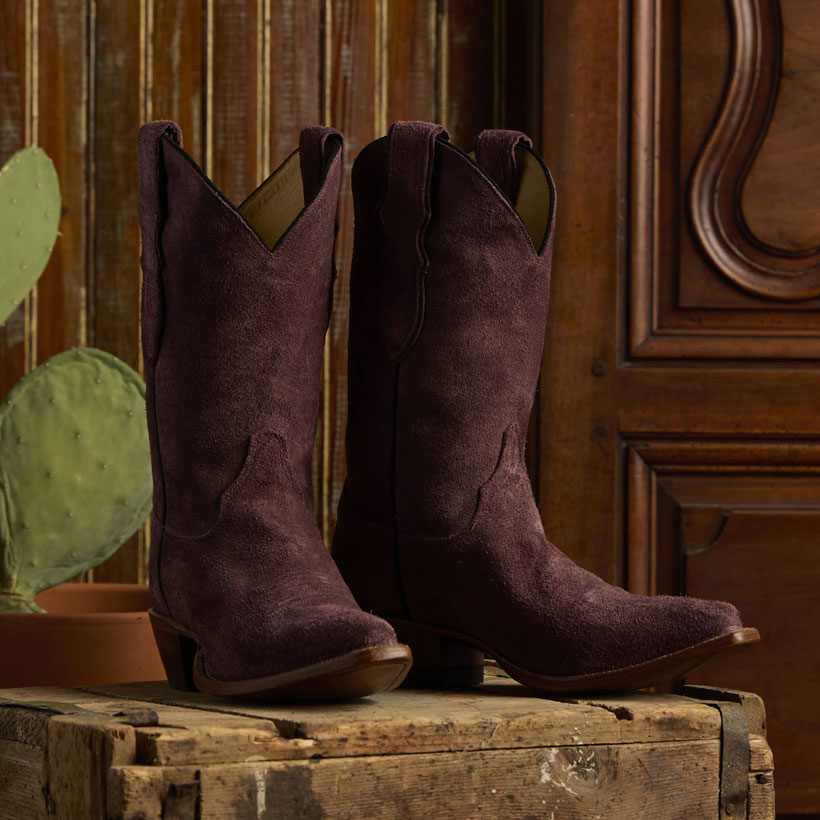 The Fancy 11" Suede western boot  in Merlot (dark red)