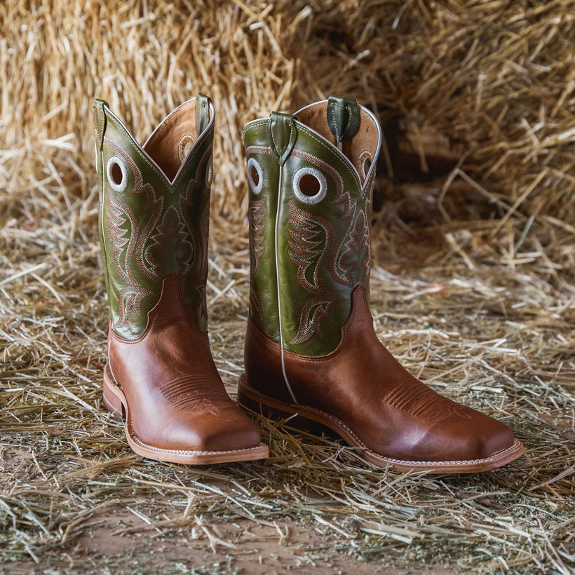 Old west, leather square toe, western boots, red and brown ...