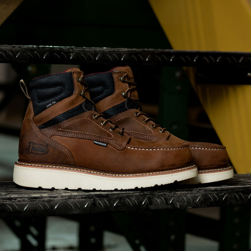 The Garren 6" Waterproof Steel Toe lace up work boot in Brown.