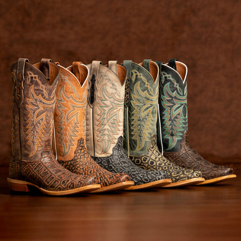 Mcneely 13" Crocodile in Rustic (Brown), Tumbled (Brown), Graphite (Grey), Graphite (Grey) and Cocoa (Brown).
