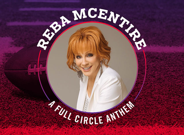 Reba McEntire. A Full Circle Anthem. Reba McEntire wearing a white jacket posing.