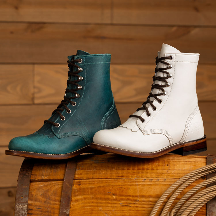 Mckean 7" Lace-Up Roper in white and Mckean 7" Lace-Up Roper in turquoise. Shop Mckean 