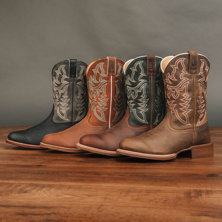 Disco Man 11 inch Western Boot in Midnight Black, Disco Man 11 inch Western Boot in Rustic brown, Wild Bill 11 inch Western Boot in Leather Brown and Wild Bill 11 inch Western Boot in Khaki Brown. Shop Men’s Frontier Collection.