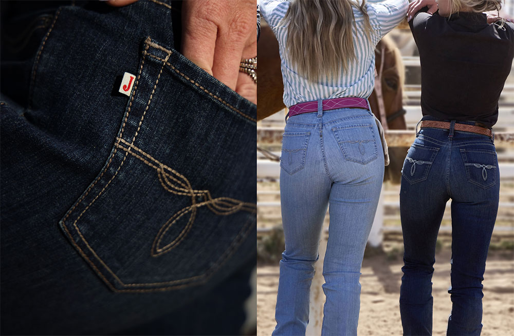 A photo montage of women wearing Justin Women's Jeans.