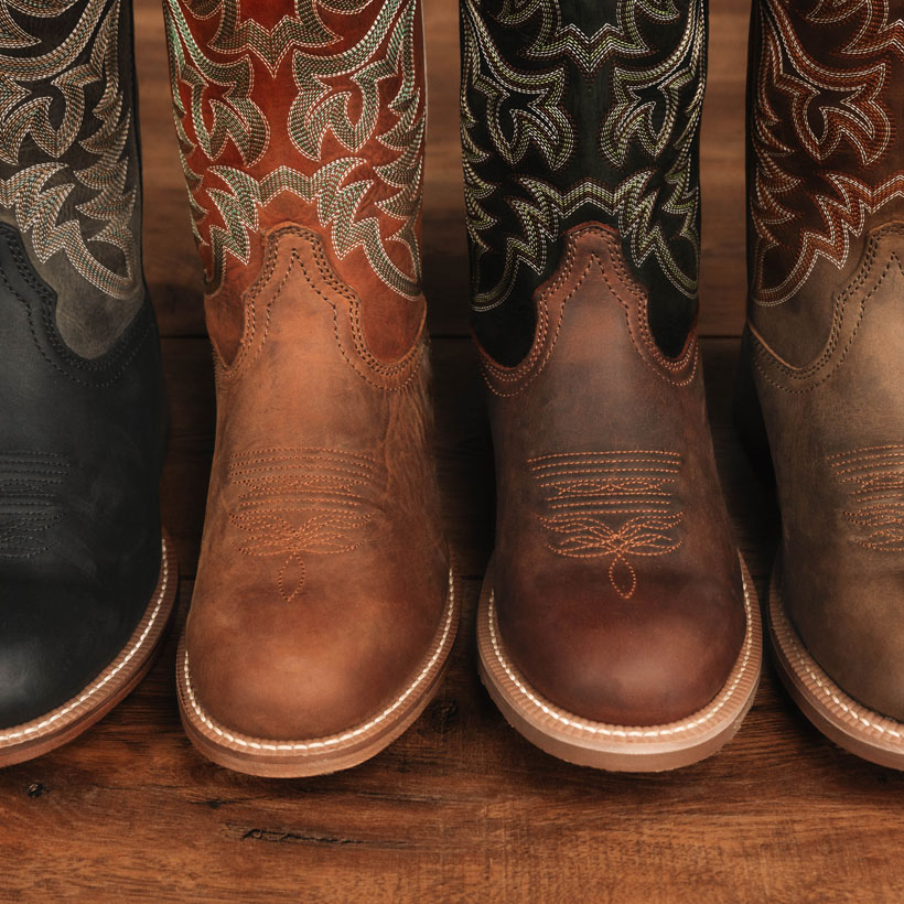 A close up of Justin round-toe boots.